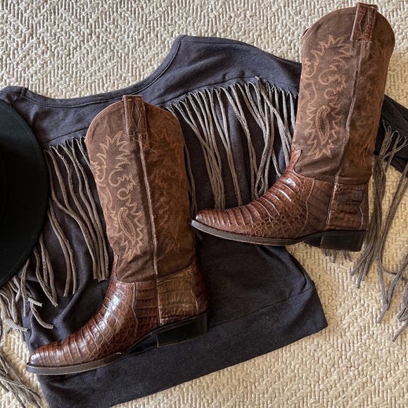 Sartore Alligator and Suede Cowboy Boots - 7.5 - Picture 2 of 15